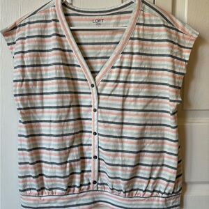LOFT Striped Short Sleeve Tee - Pink, Gray, White
